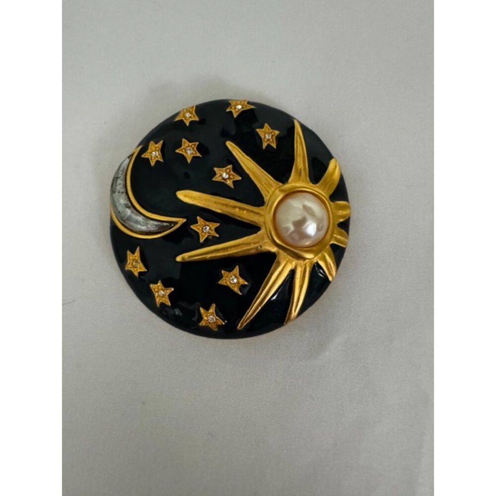 Vintage Karl Lagerfeld Sun, Moon and Stars statement celestial brooch.